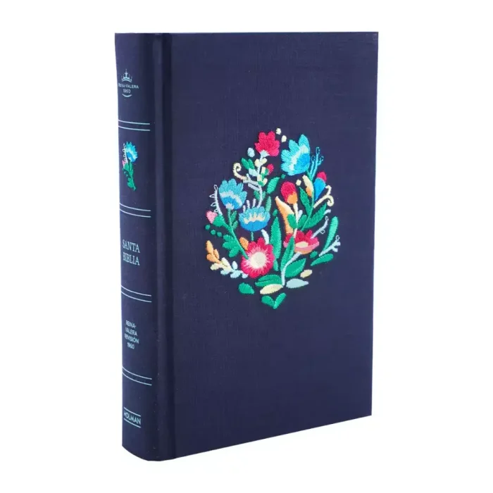 Biblia RVR Juvenil con bordado de flores - Azul