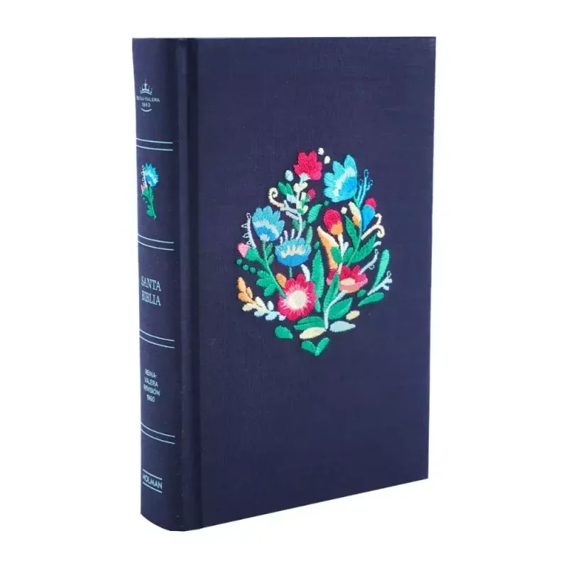 Biblia RVR Juvenil con bordado de flores - Azul