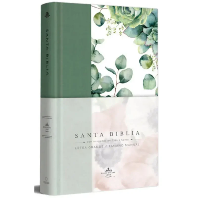 Biblia RVR tapa dura - Tela verde con flores