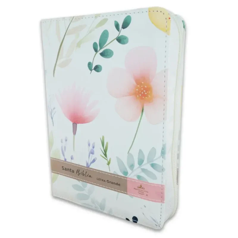 Biblia RVR con cierre, Letra Grande - Flores rosa
