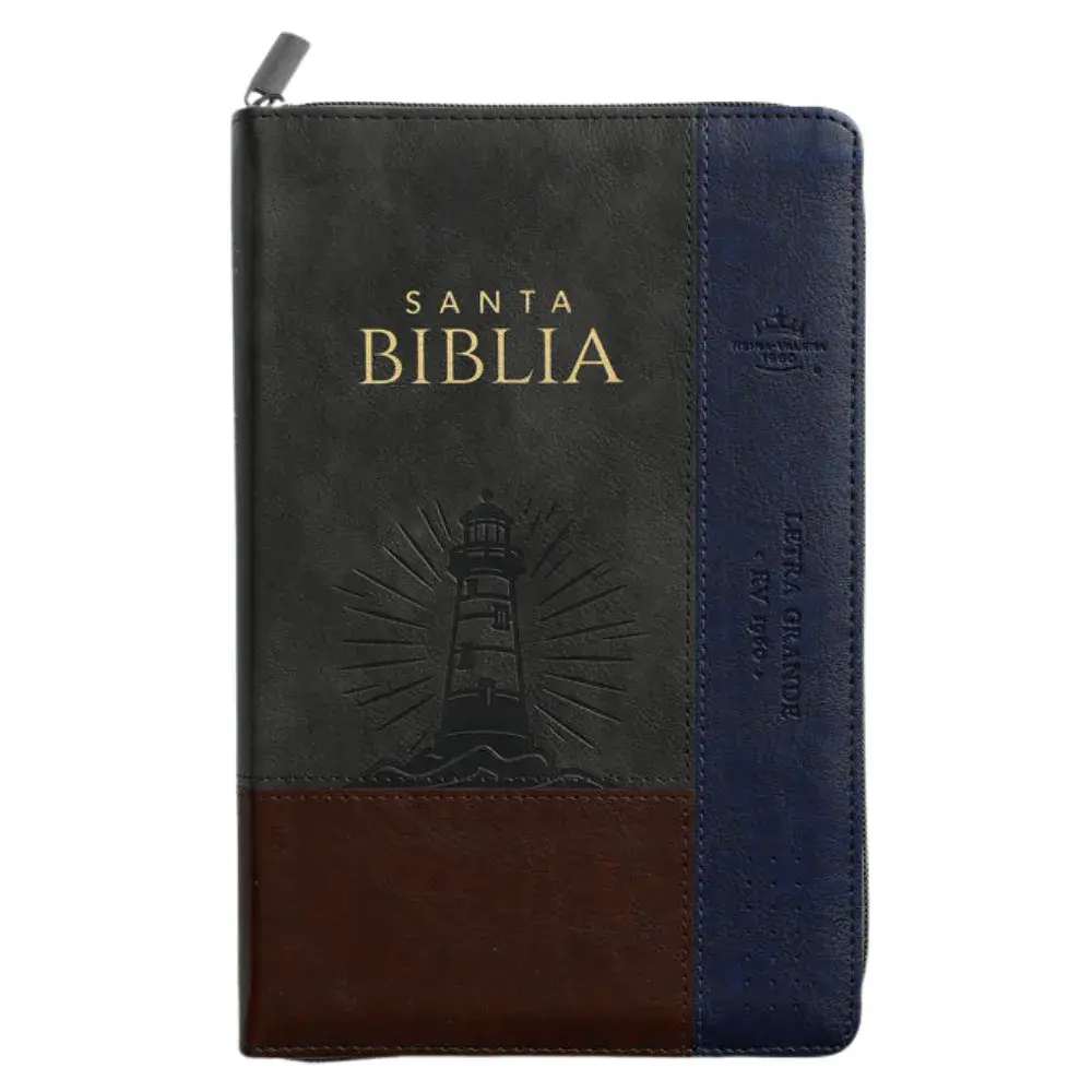 Biblia RVR Tamaño Manual, letra grande, color Gris/azul/café