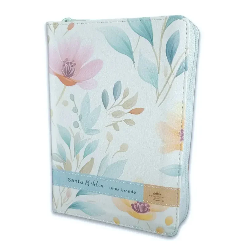 Biblia RVR con cierre, Letra Grande - Flores azul