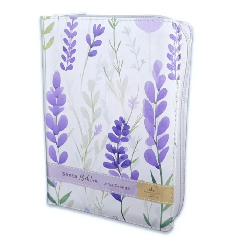 Biblia RVR con cierre, Letra Grande - Flores violeta